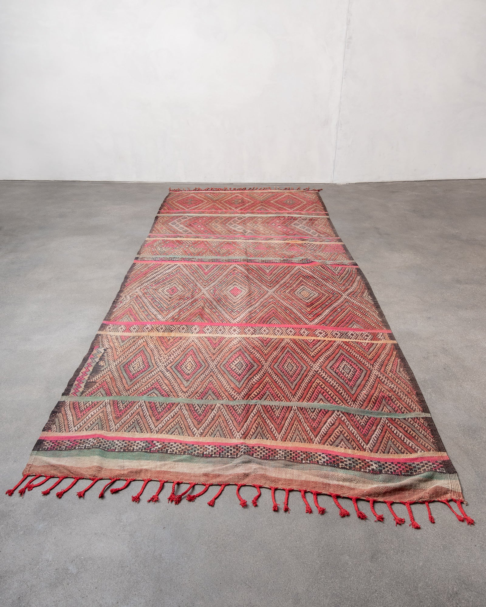 Modern, designer, handcrafted Berber rug from Morocco. Vintage Kelim carpet with beautiful designs and robust flat weave. 100% wool.